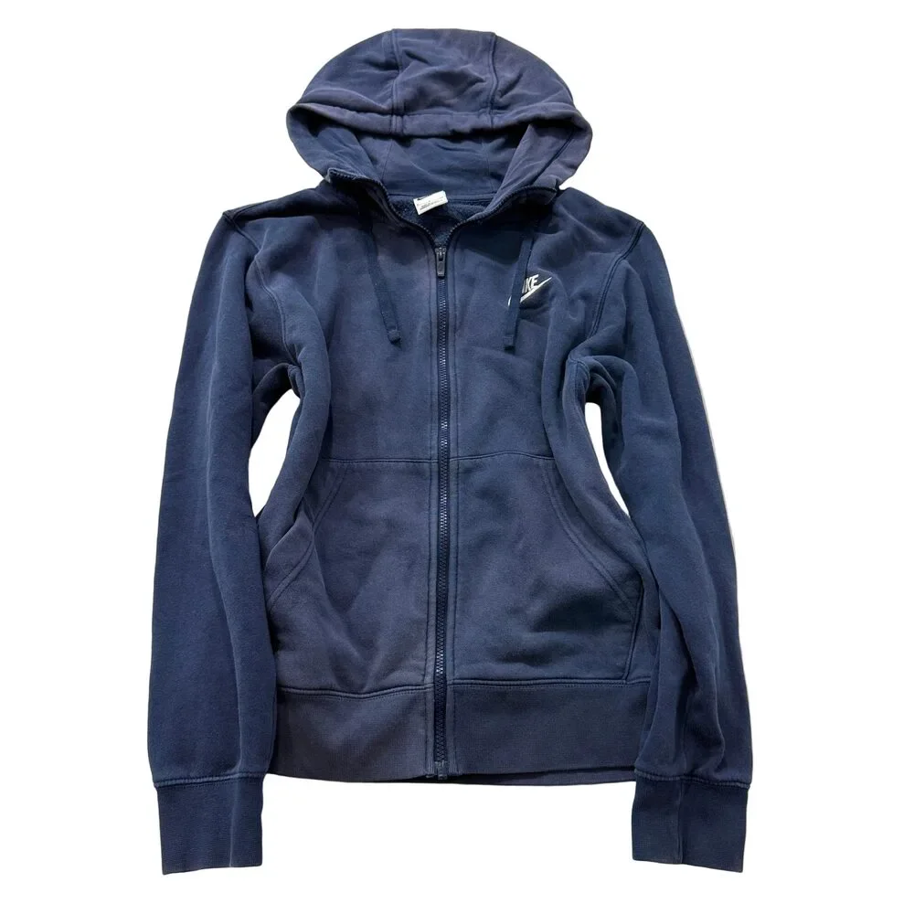 Nike Women's Navy Blue Full Zip Hoodie Drawstring Pockets Logo Casual Size S